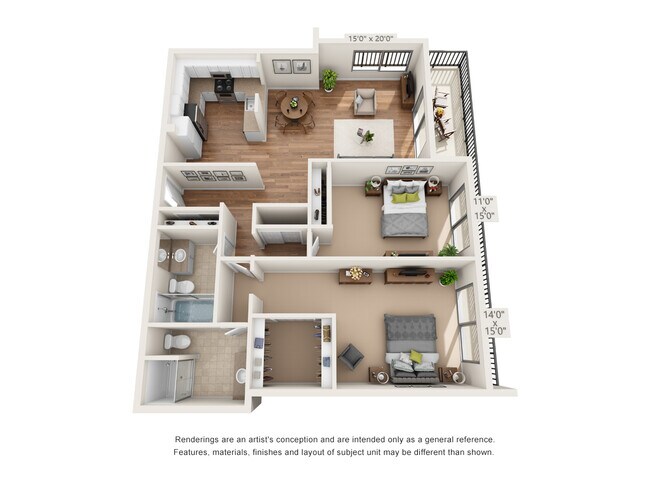 2x2 1340-1370 sq ft floor plan